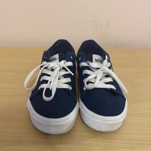 Navy Blue Vans with Checkered Print on sides